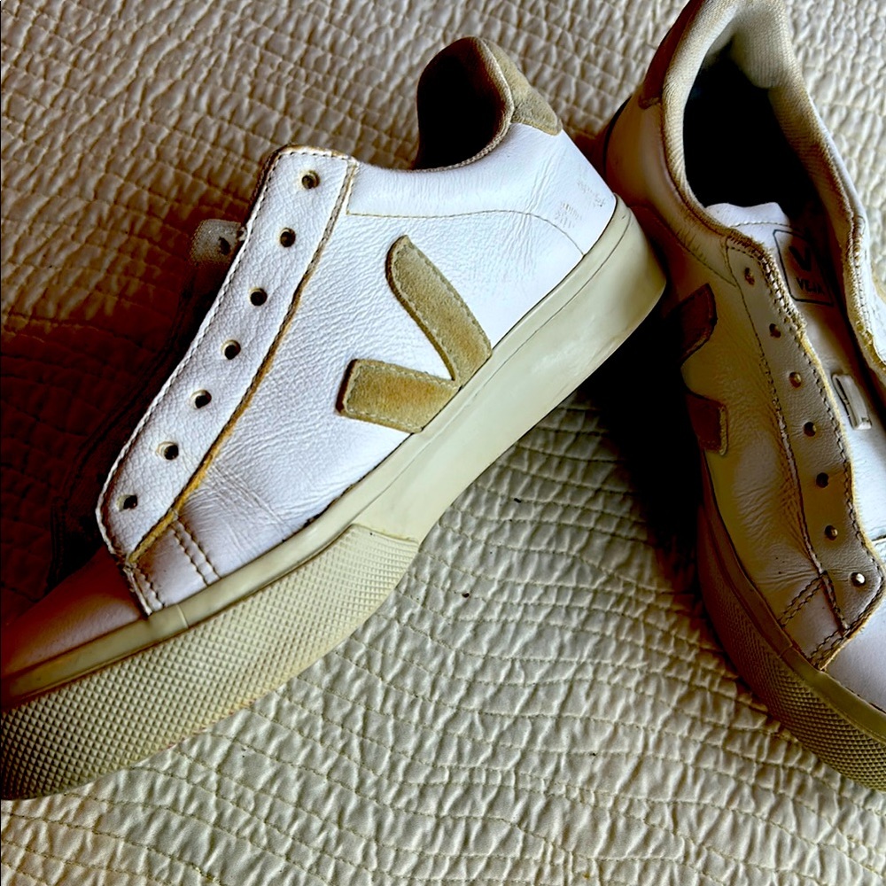 VEJA White and Tan leather Sneakers